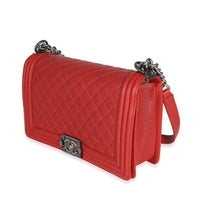 Chanel Red Quilted Old Medium Boy Bag of Caviar Leather with