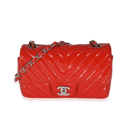 Chanel Red Patent Chevron Mini Rectangular Classic Flap