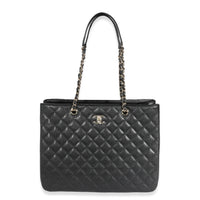 Chanel 23C Black Quilted Caviar Large Shopping Tote