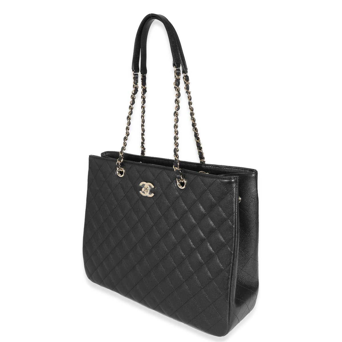 Chanel 23C Black Quilted Caviar Large Shopping Tote