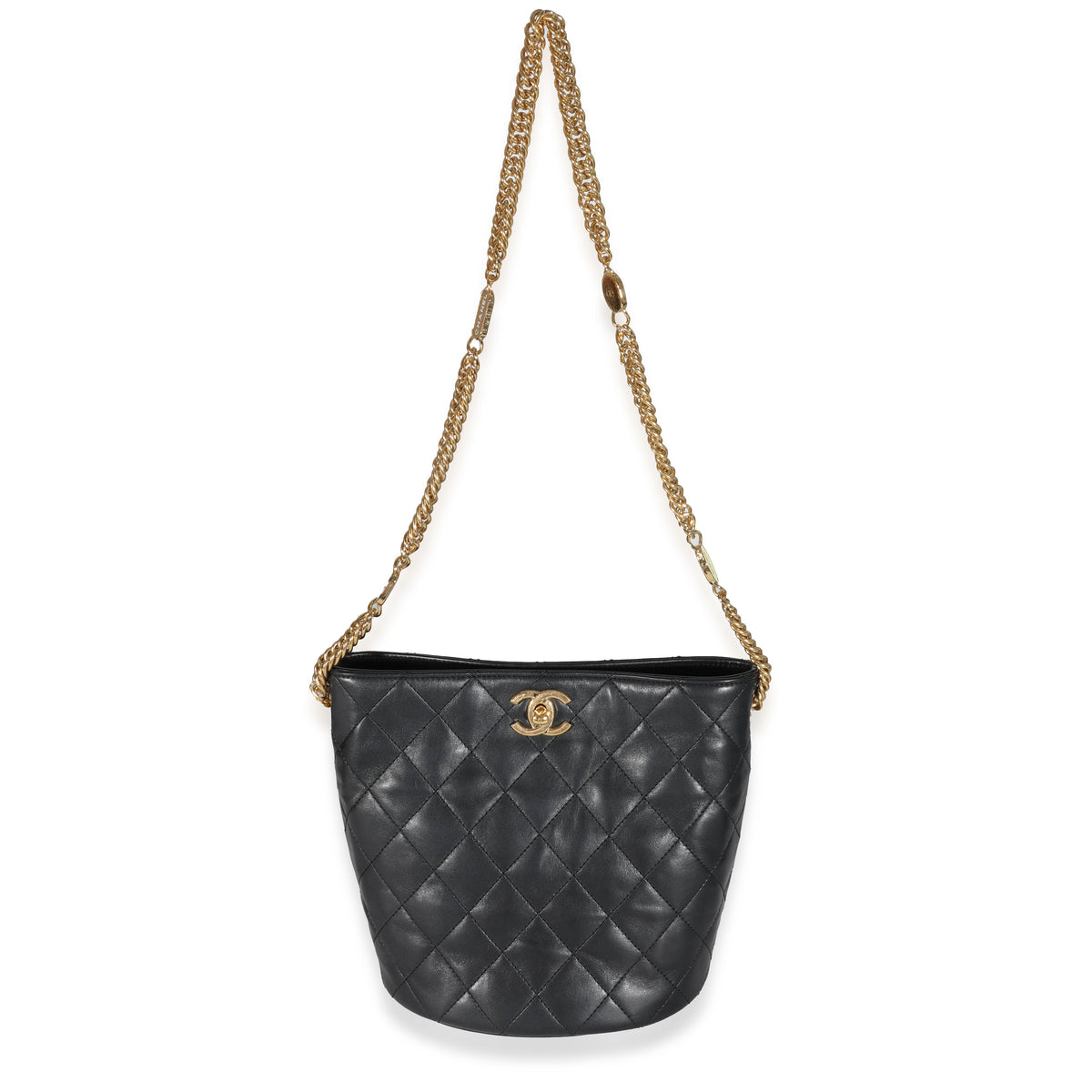 Chanel Black Calfskin CC Enamel Bucket Bag