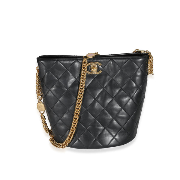 Chanel Black Calfskin CC Enamel Bucket Bag