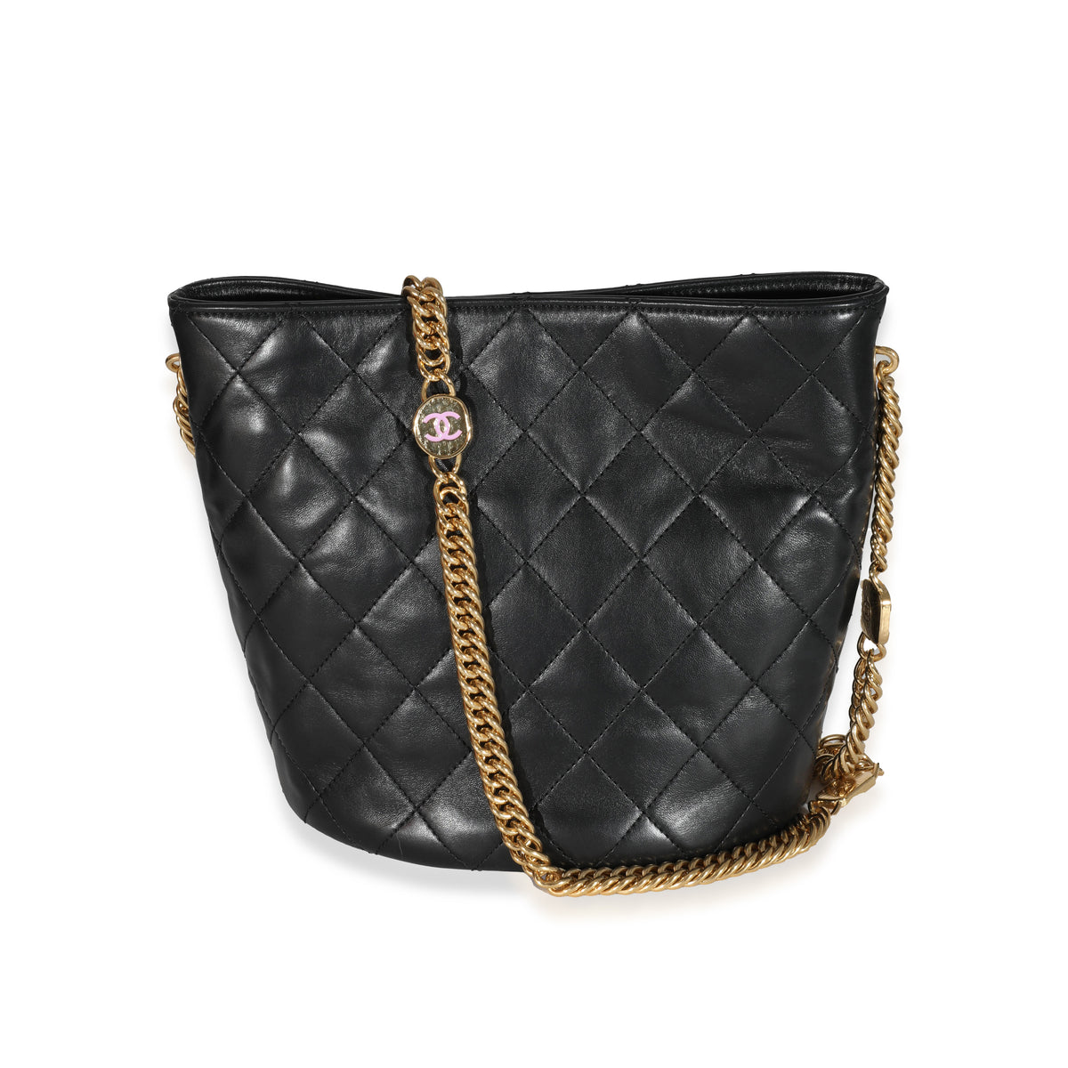 Chanel Black Calfskin CC Enamel Bucket Bag - Handbag | Pre-owned & Certified | used Second Hand | Unisex