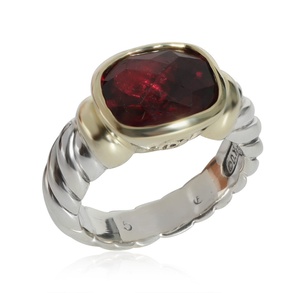 David Yurman Cable Garnet  Ring in 14k Yellow Gold/Sterling Silver