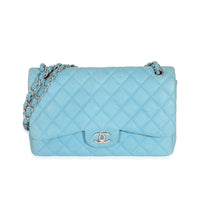Chanel Blue Matte Quilted Caviar Jumbo Classic Double Flap Bag