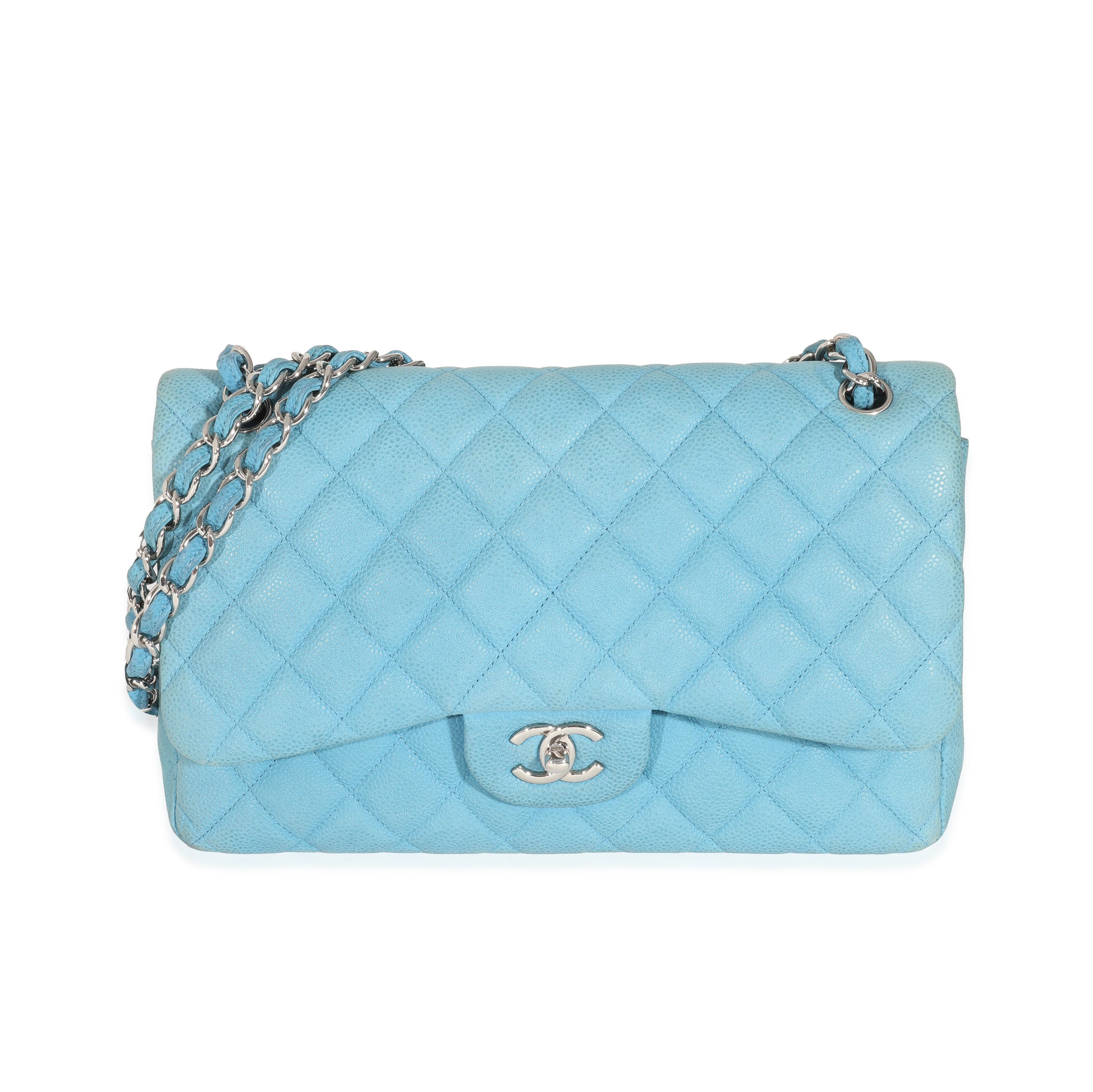 Iridescent Blue Quilted Calfskin Mini Rectangular Classic Flap Bag