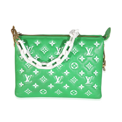 Louis Vuitton Green White Puffy Lambskin Monogram Coussin PM