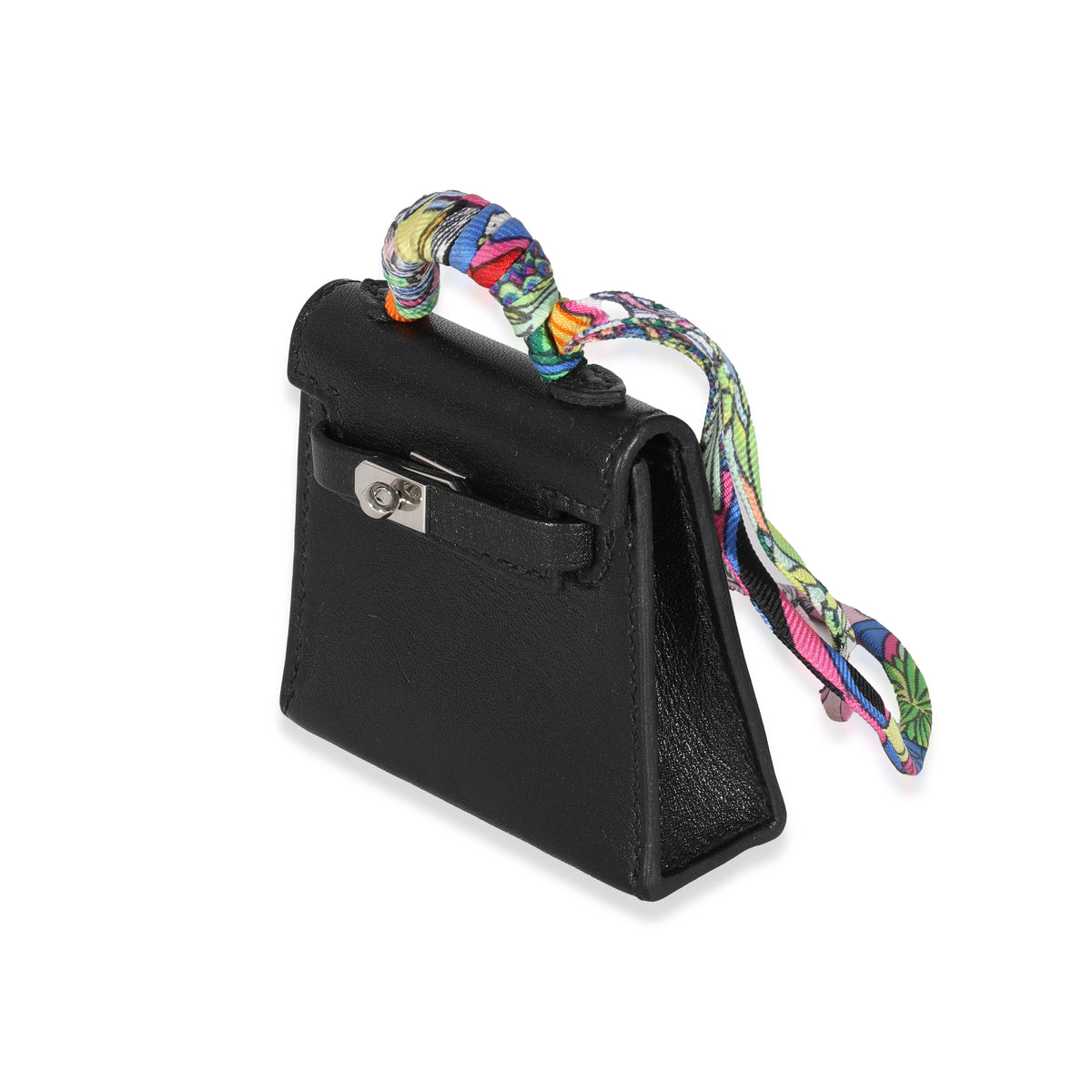 Black Tadelakt Micro Mini Twilly Kelly Bag Charm Palladium Hardware, 2021