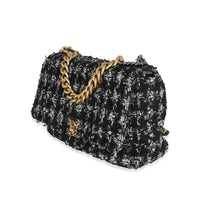 Chanel Black White Metallic Houndstooth Tweed Chanel 19 Maxi Flap Bag