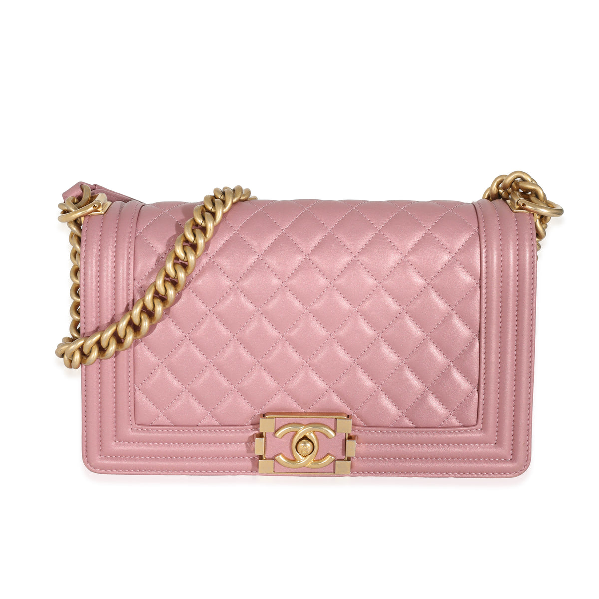 Chanel Metallic Pink Calfskin Medium Boy Bag