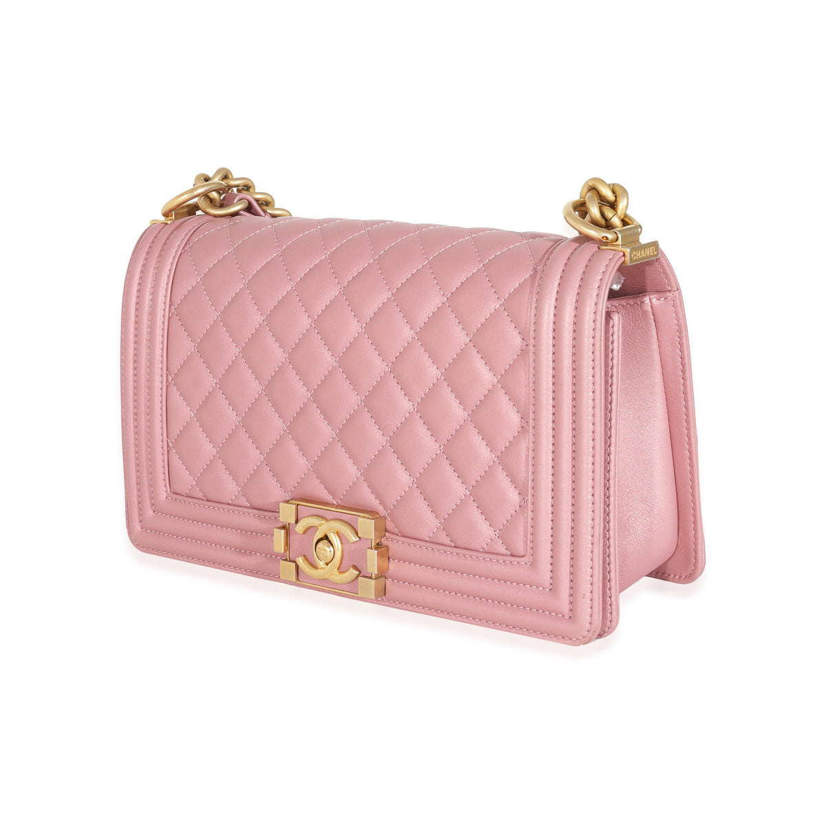 Chanel Metallic Pink Calfskin Medium Boy Bag