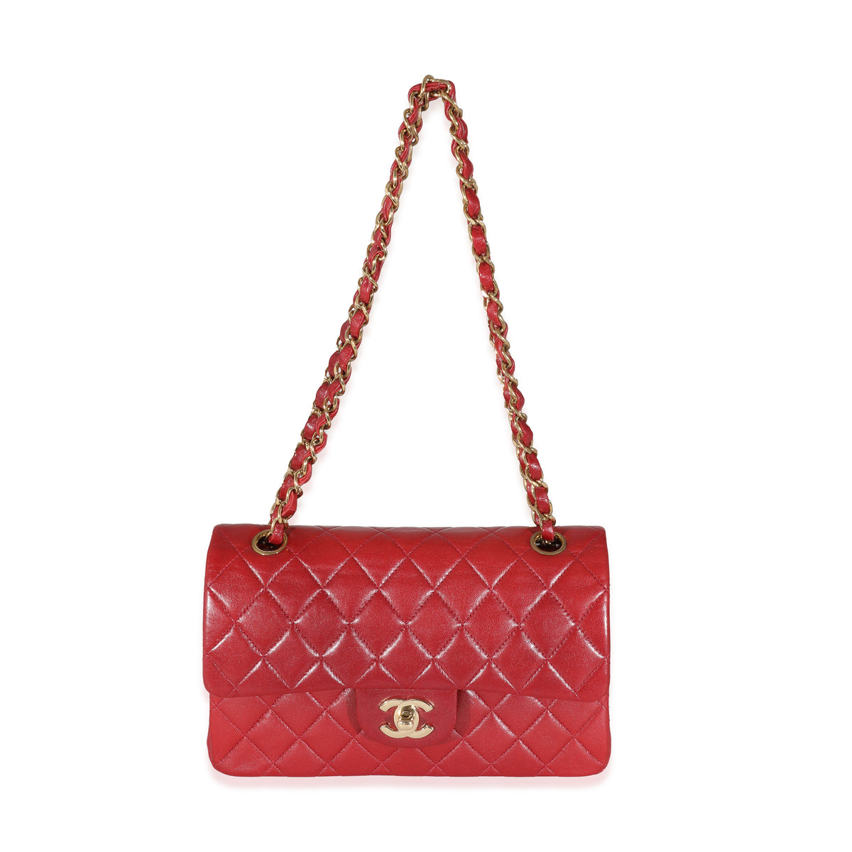 Chanel Vintage 24k Red Quilted Lambskin Small Classic Double Flap Bag