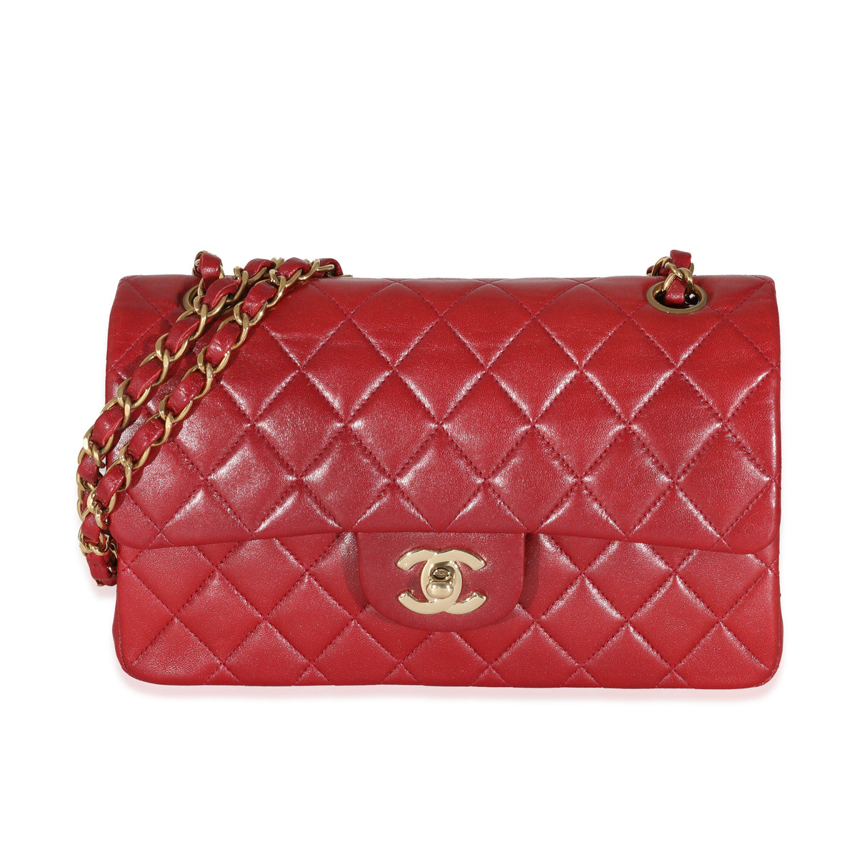 Chanel Vintage 24k Red Quilted Lambskin Small Classic Double Flap
