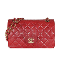 Chanel Vintage 24k Red Quilted Lambskin Small Classic Double Flap Bag