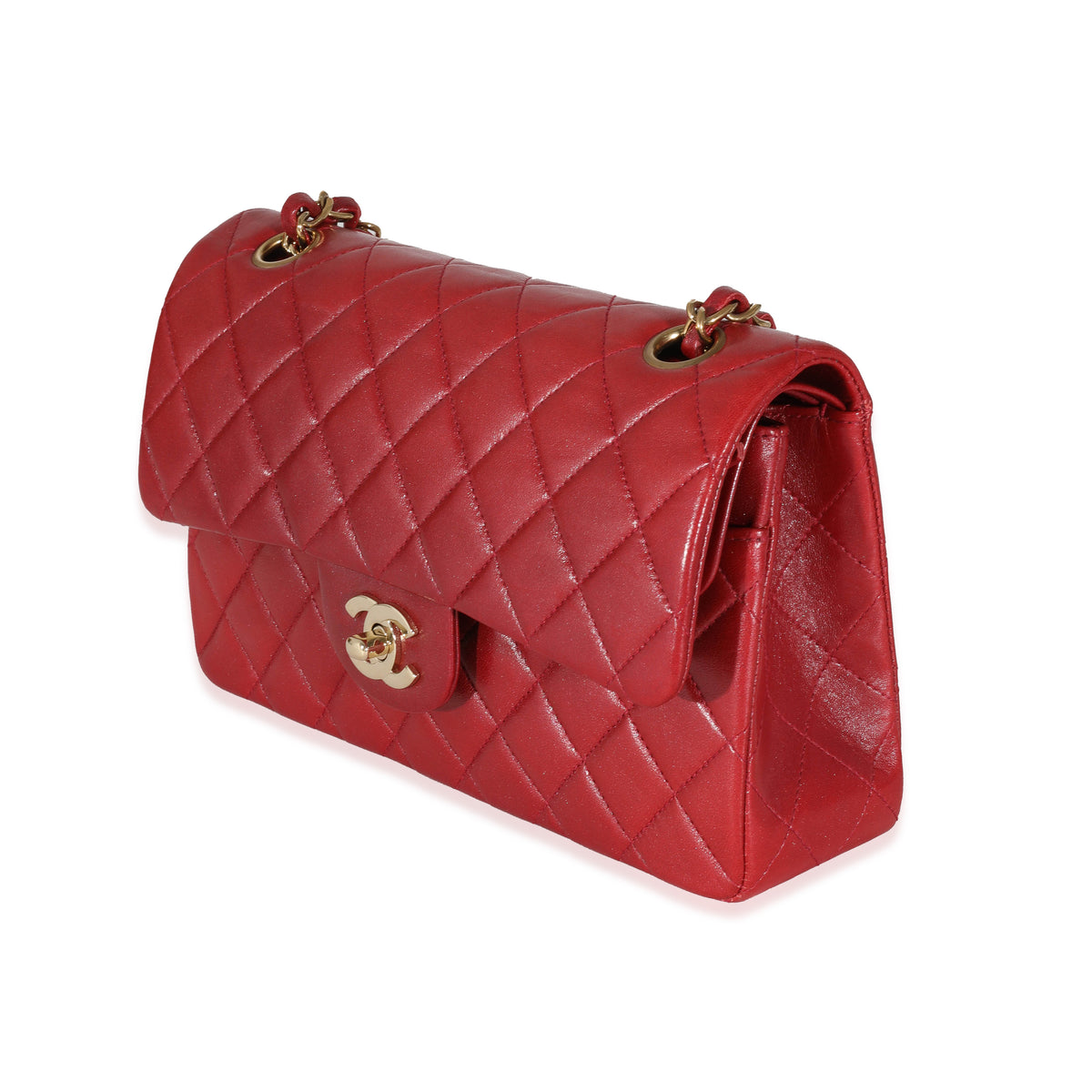 Chanel Vintage 24k Red Quilted Lambskin Small Classic Double Flap