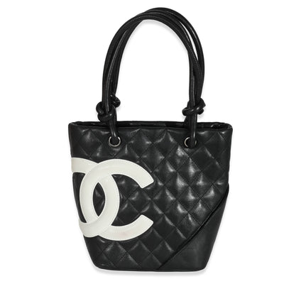 Chanel Black White Quilted Lambskin Petite Ligne Cambon Bucket Bag