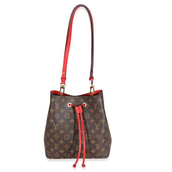 Louis Vuitton womens Damiere NoeNoe bucket bag with red Straps.