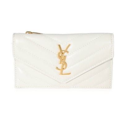 Saint Laurent Cream Leather Cassandre Matelasse Fragments Flap Card Case