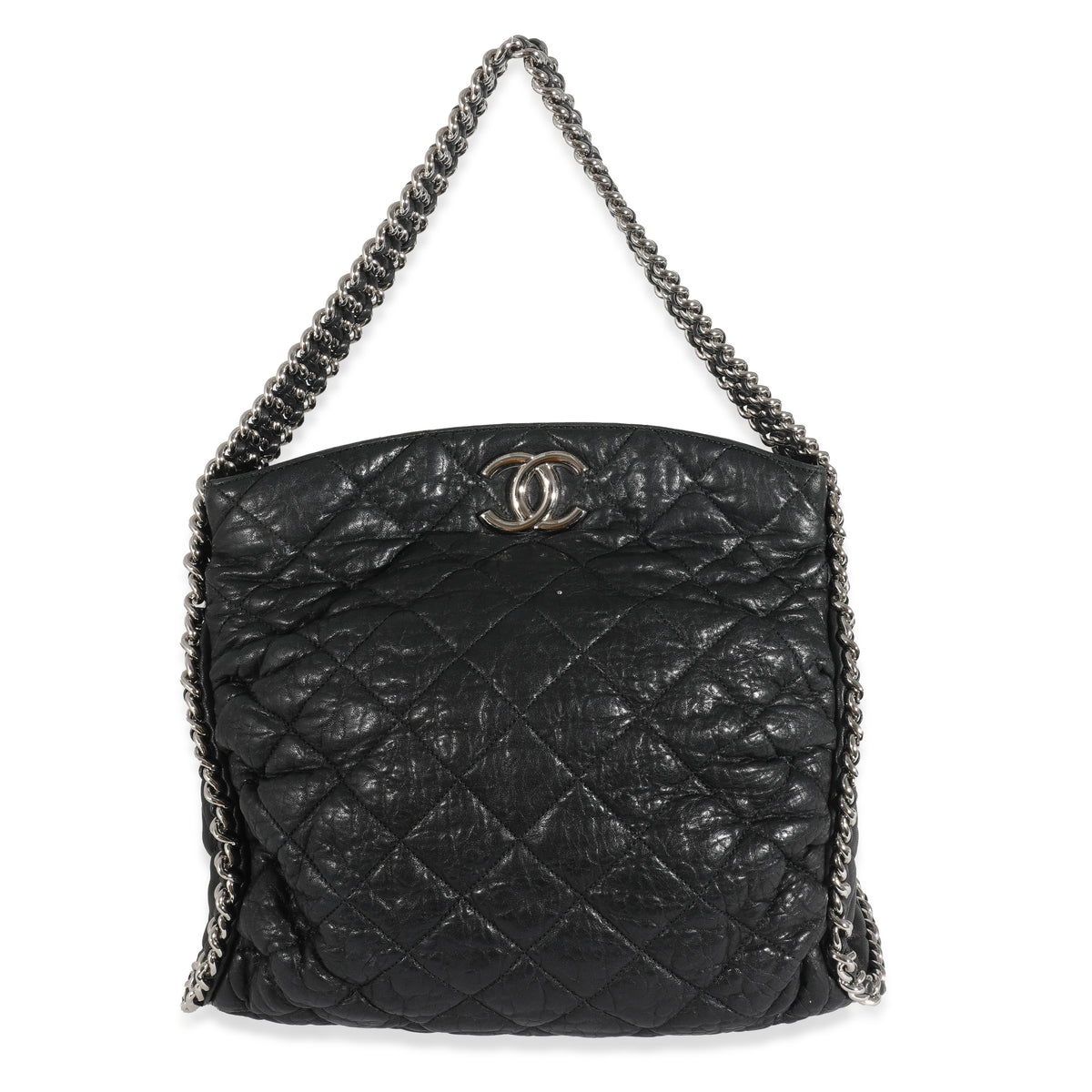 Chanel Lambskin Quilted All About Chains Hobo Black