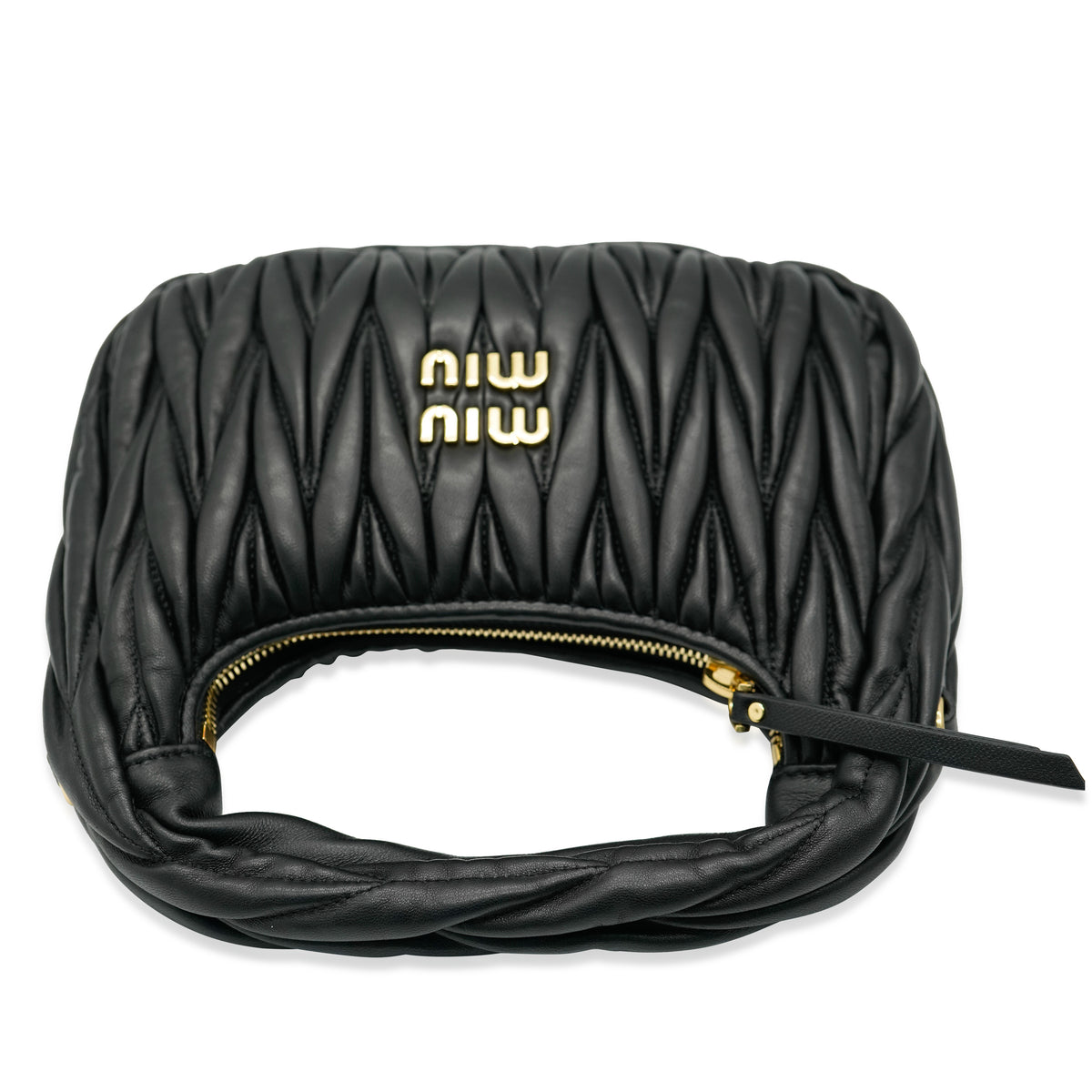 Miu Miu Black Matelassé Nappa Mini Wander Hobo Bag