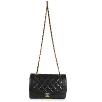 Chanel Vintage 24k Black Quilted Lambskin Diana Flap Bag