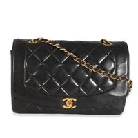 Chanel Vintage 24k Black Quilted Lambskin Diana Flap Bag