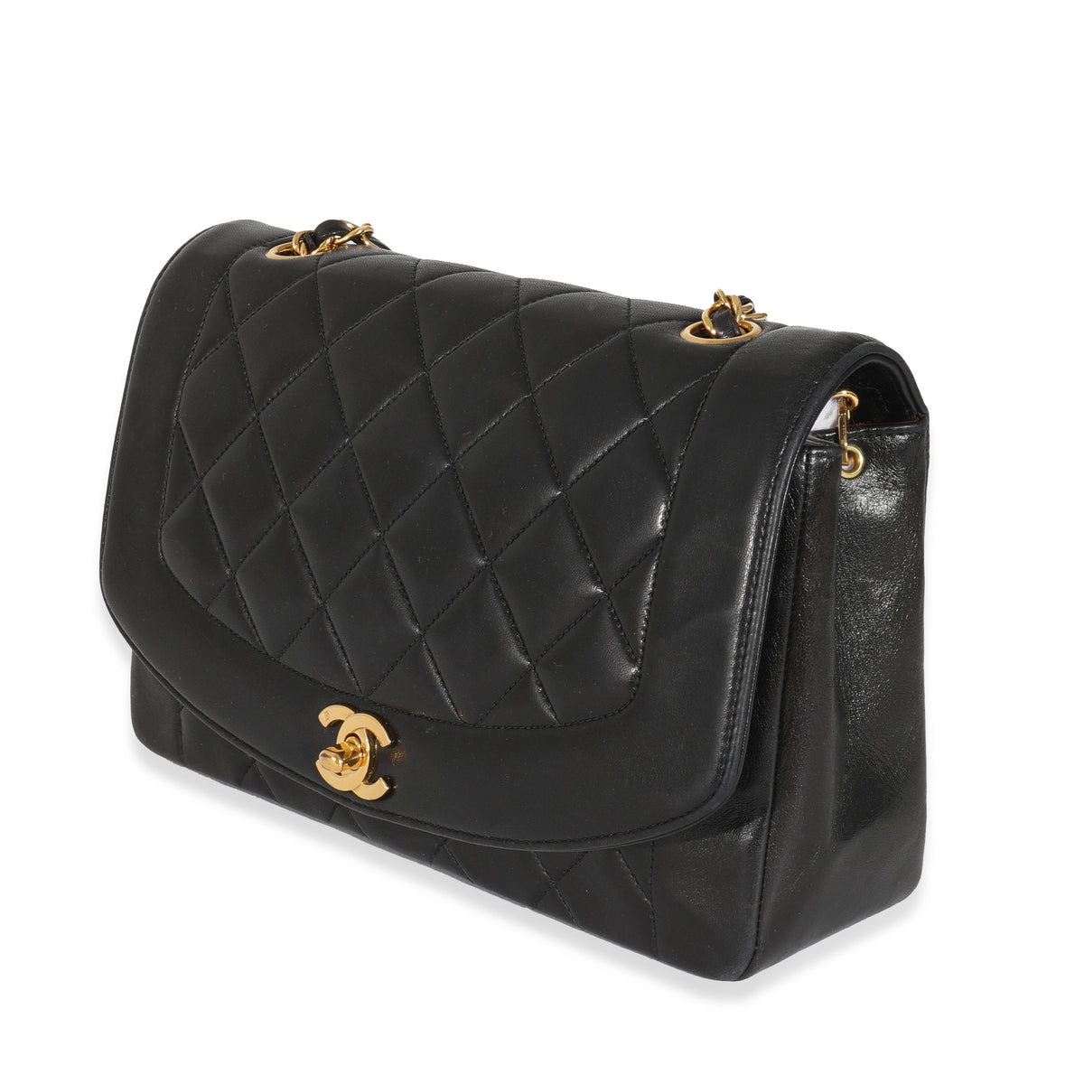 Chanel Vintage 24k Black Quilted Lambskin Diana Flap Bag