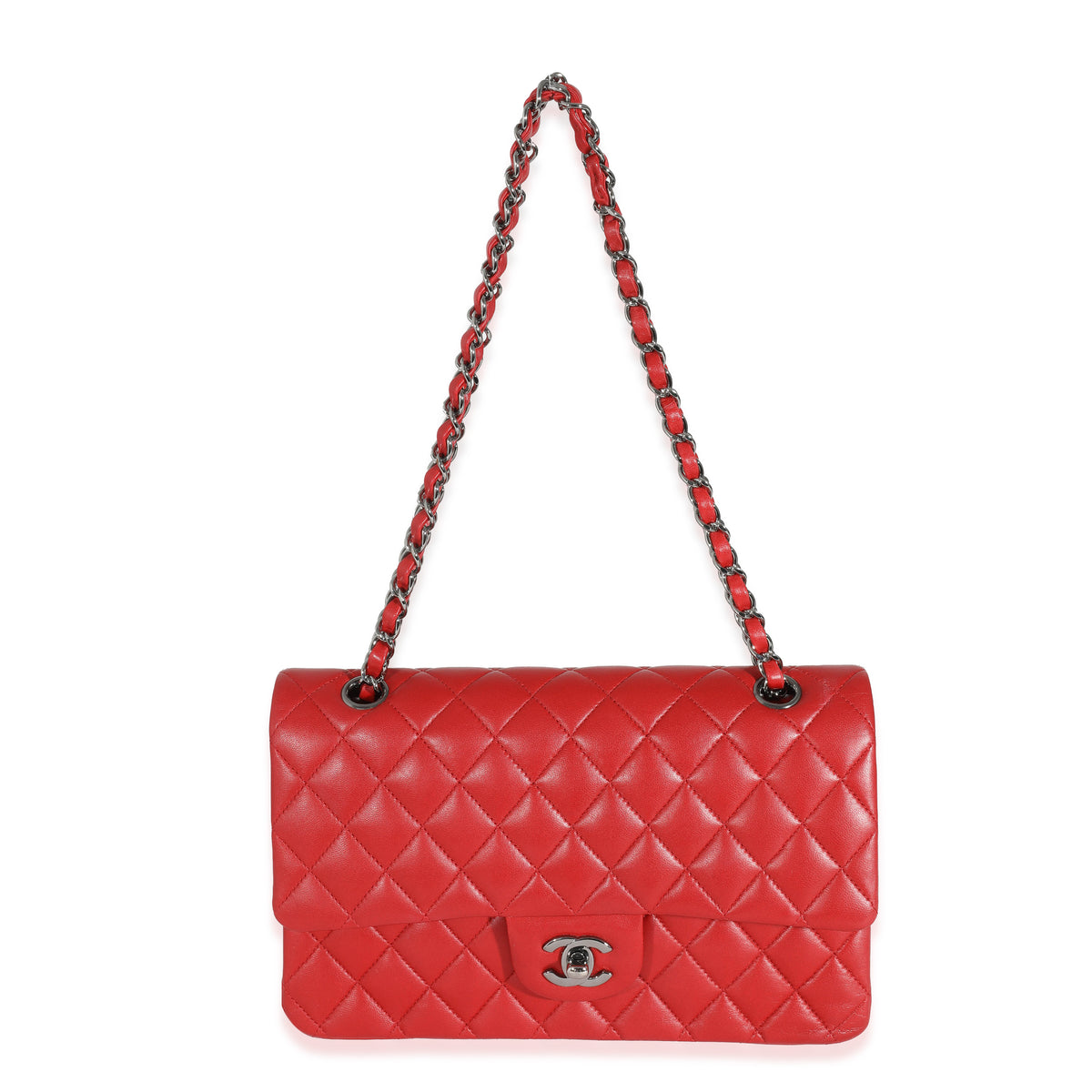 Chanel Red Lambskin Medium Classic Double Flap Bag - Handbag | Pre-owned & Certified | used Second Hand | Unisex