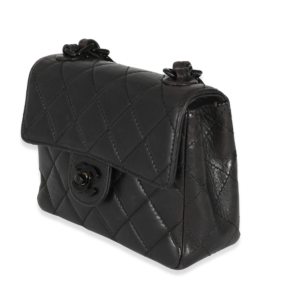 CHANEL So Black Calfskin Resin Flap Chain Bag Shoulder Bag Limited