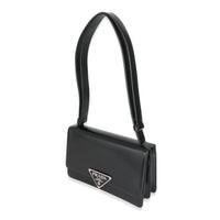 Prada Black Brushed Spazzolato Emblème Flap Bag