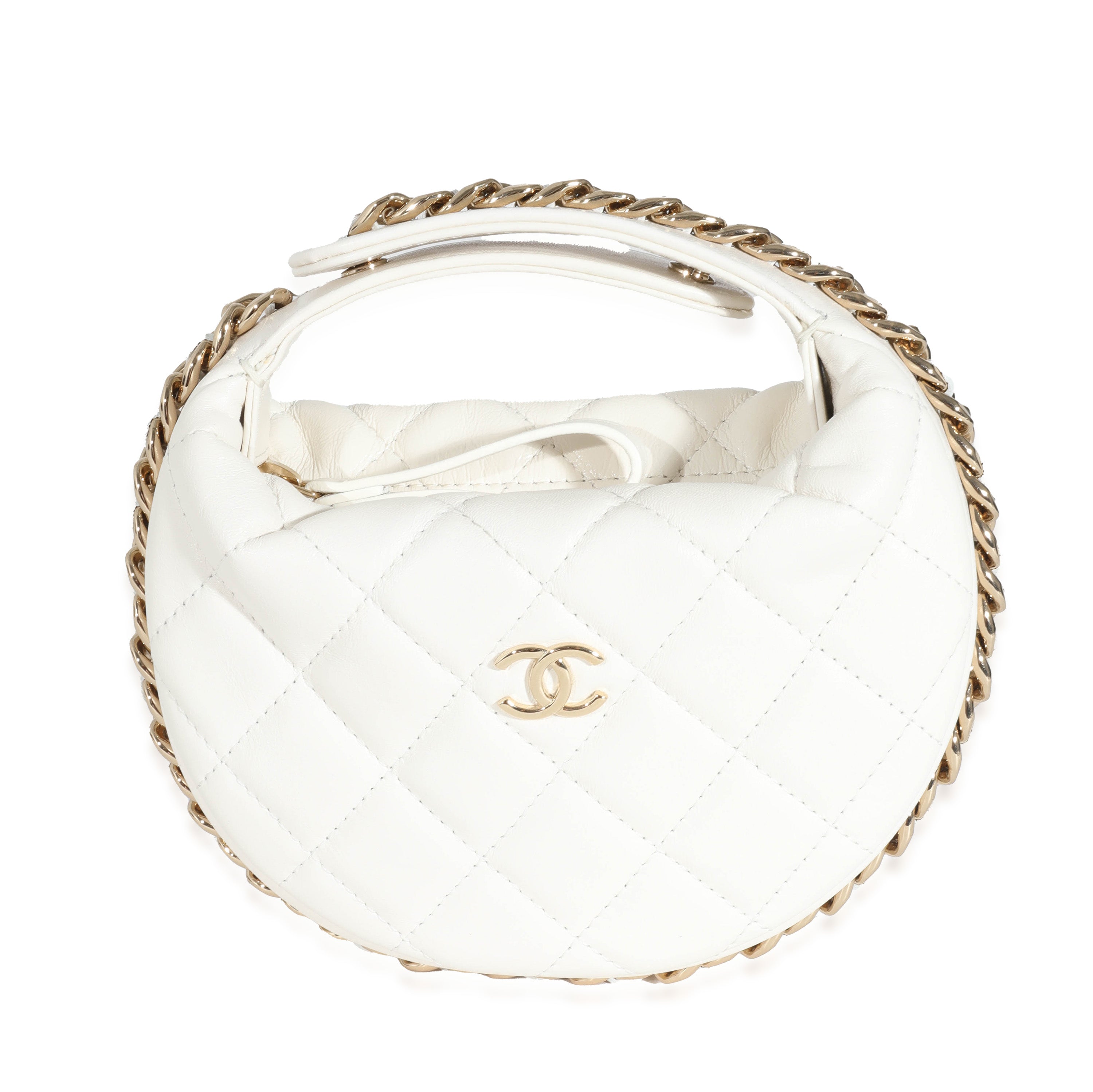 Chanel White Quilted Lambskin Chic Pearl Chain Flap Small Q6A3Y41IWH001