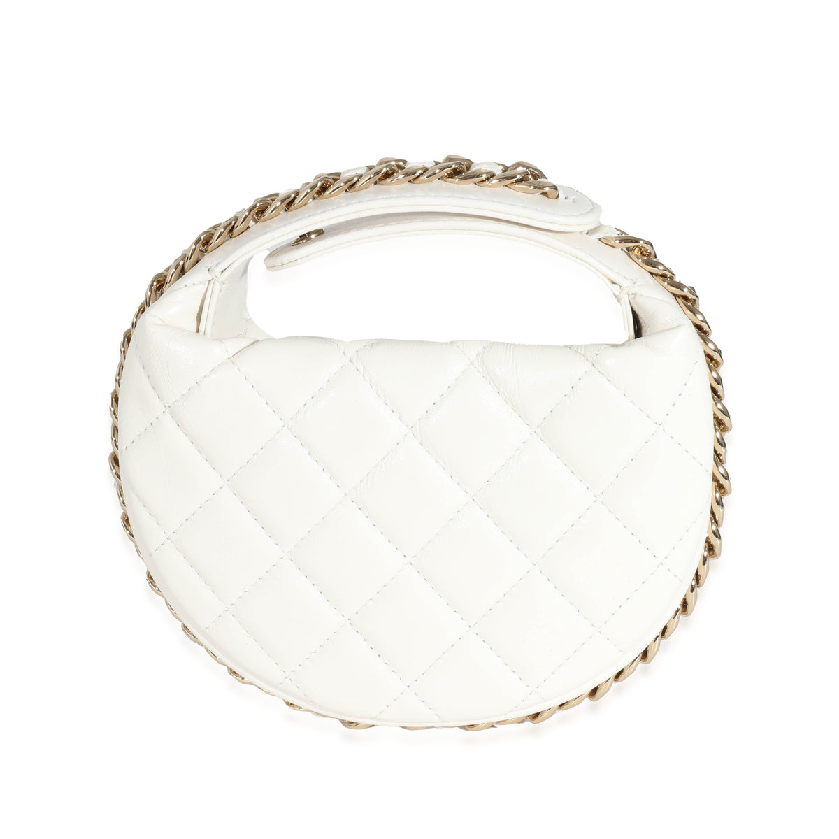 White Quilted Lambskin Chain Around Mini Pouch Pale Gold Hardware, 2023