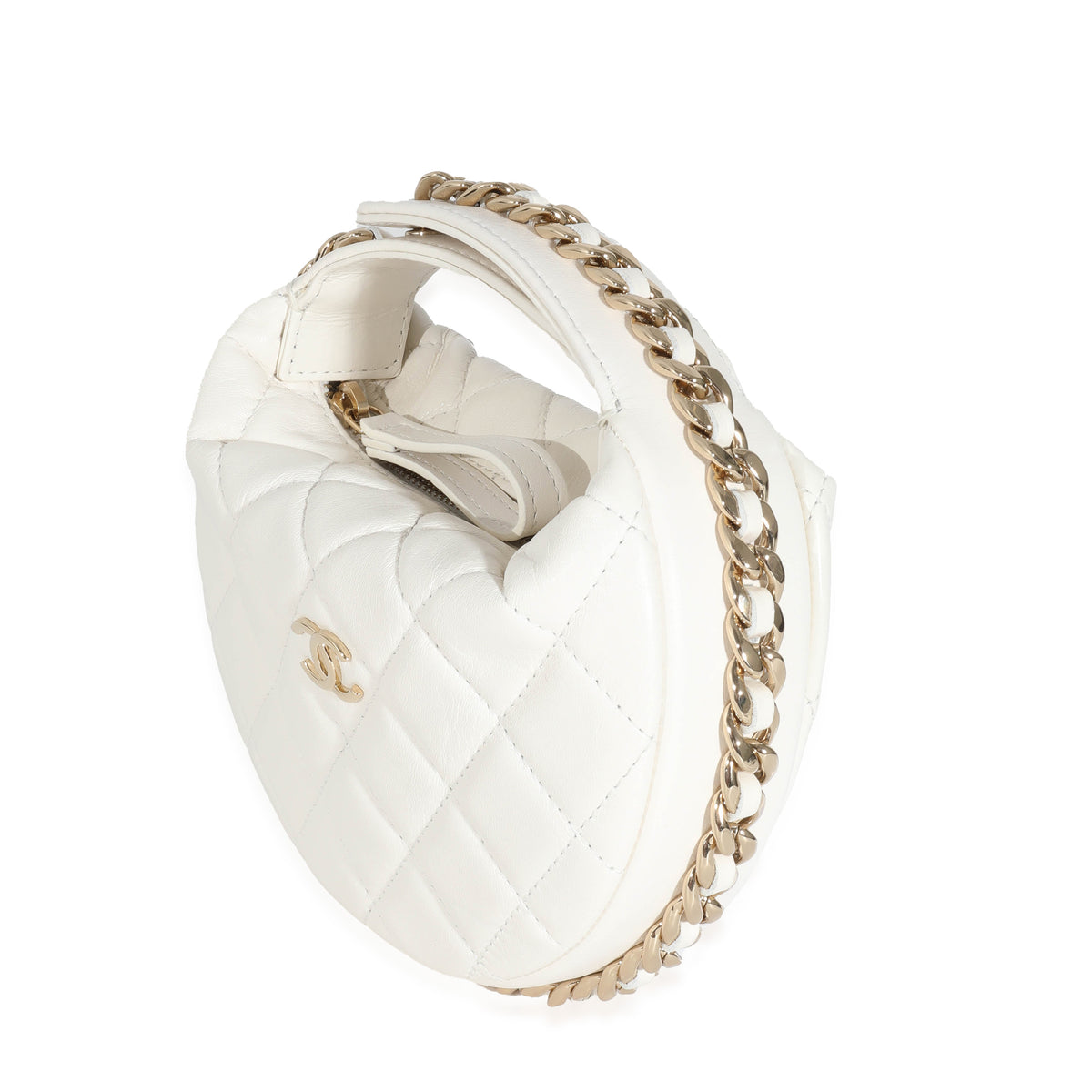 Chanel White Quilted Lambskin Chain Around Mini Pouch Pale Gold
