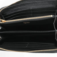 Prada Black Saffiano Long Zip Around Wallet