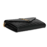 Saint Laurent Black Grain de Poudre Mix Matelassé Envelope Chain Wallet