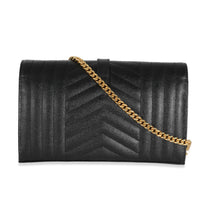 Saint Laurent Black Grain de Poudre Mix Matelassé Envelope Chain Wallet