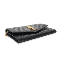 Saint Laurent Black Croc Embossed Uptown Envelope Chain Wallet