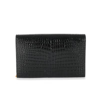 Saint Laurent Black Croc Embossed Uptown Envelope Chain Wallet