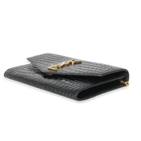 Saint Laurent Black Croc Embossed Uptown Envelope Chain Wallet