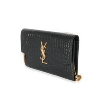 Saint Laurent Black Croc Embossed Uptown Envelope Chain Wallet