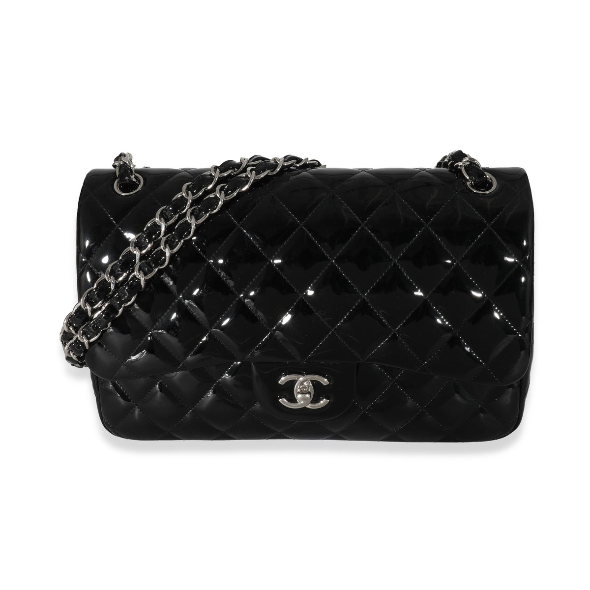 Chanel Black Quilted Patent Leather Jumbo Classic Single Flap Bag, myGemma, CH