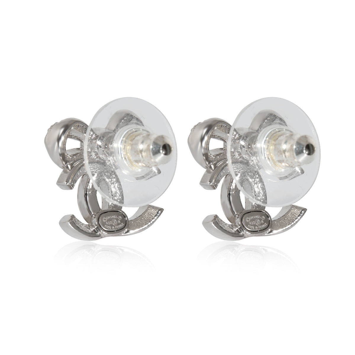 Chanel Silver Toned 2022 CC Bow Strass Earrings, myGemma