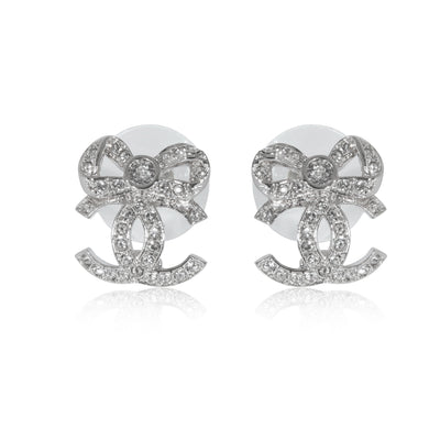 Chanel Silver Toned  2022 CC Bow Strass Earrings