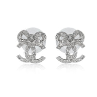 Chanel Silver Toned  2022 CC Bow Strass Earrings