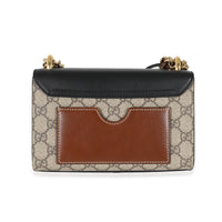 Gucci Beige GG Supreme Black Leather Small Padlock Chain Bag