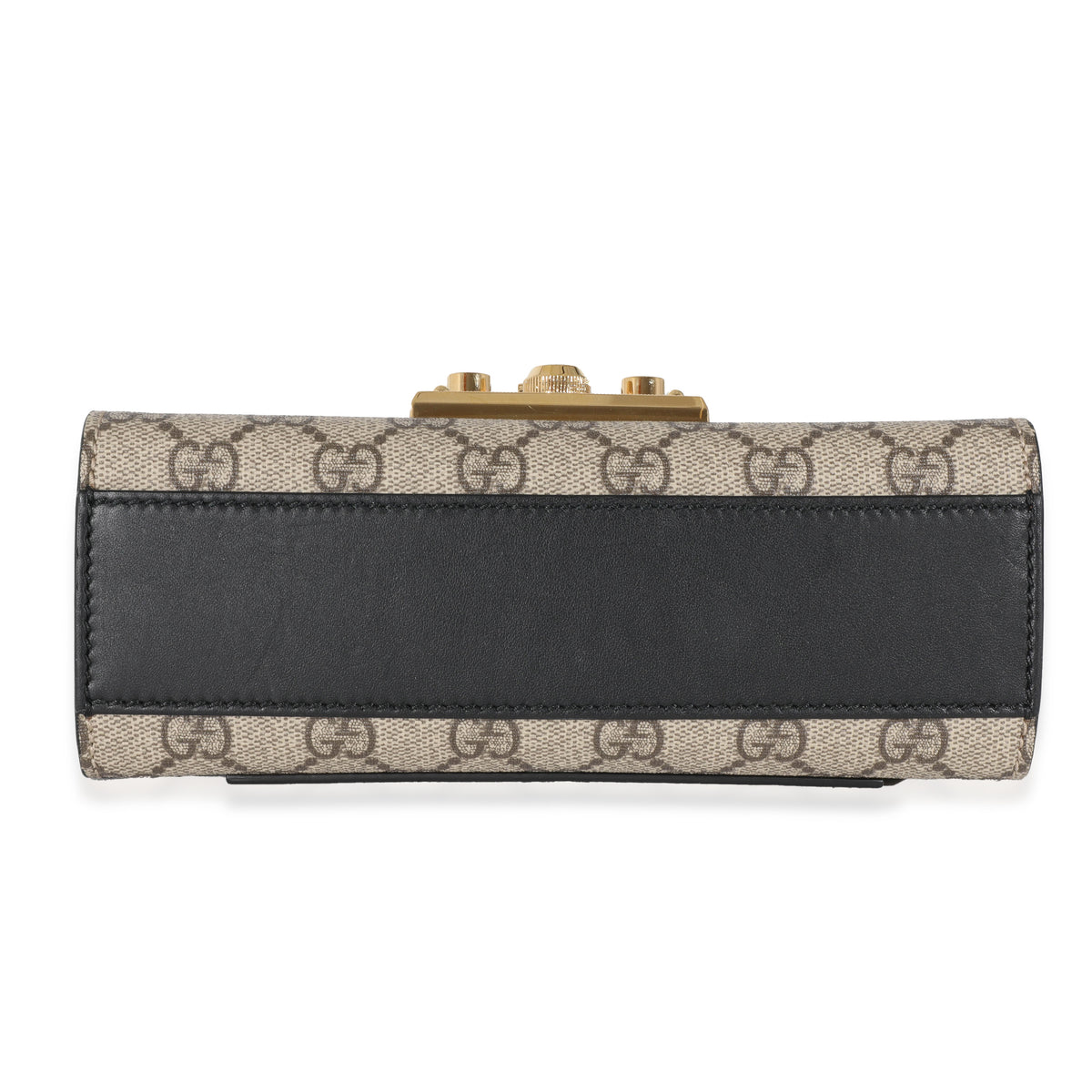 Gucci Beige GG Supreme Black Leather Small Padlock Chain Bag