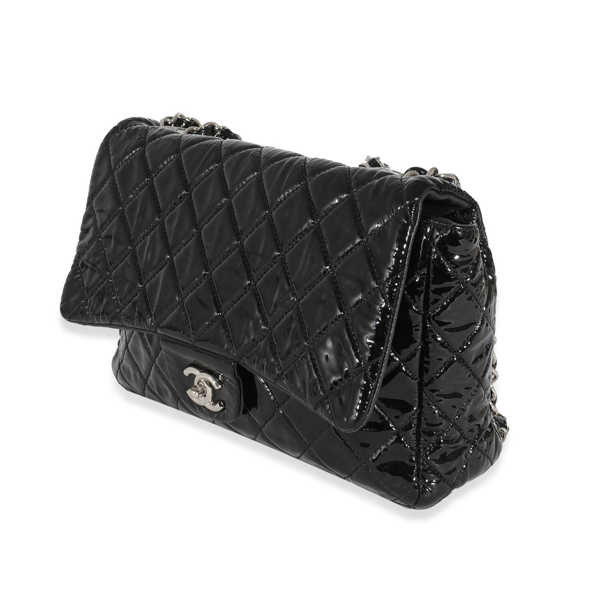 Chanel Black Patent Jumbo Flap Bag - Vintage Lux