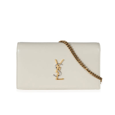 Saint Laurent Crema Leather Monogram Tri Tone Kate Chain Wallet