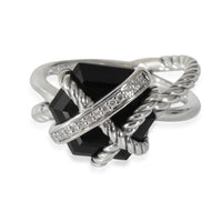 David Yurman Cable Wrap Onyx & Diamond Ring in  Sterling Silver 0.03 CTW