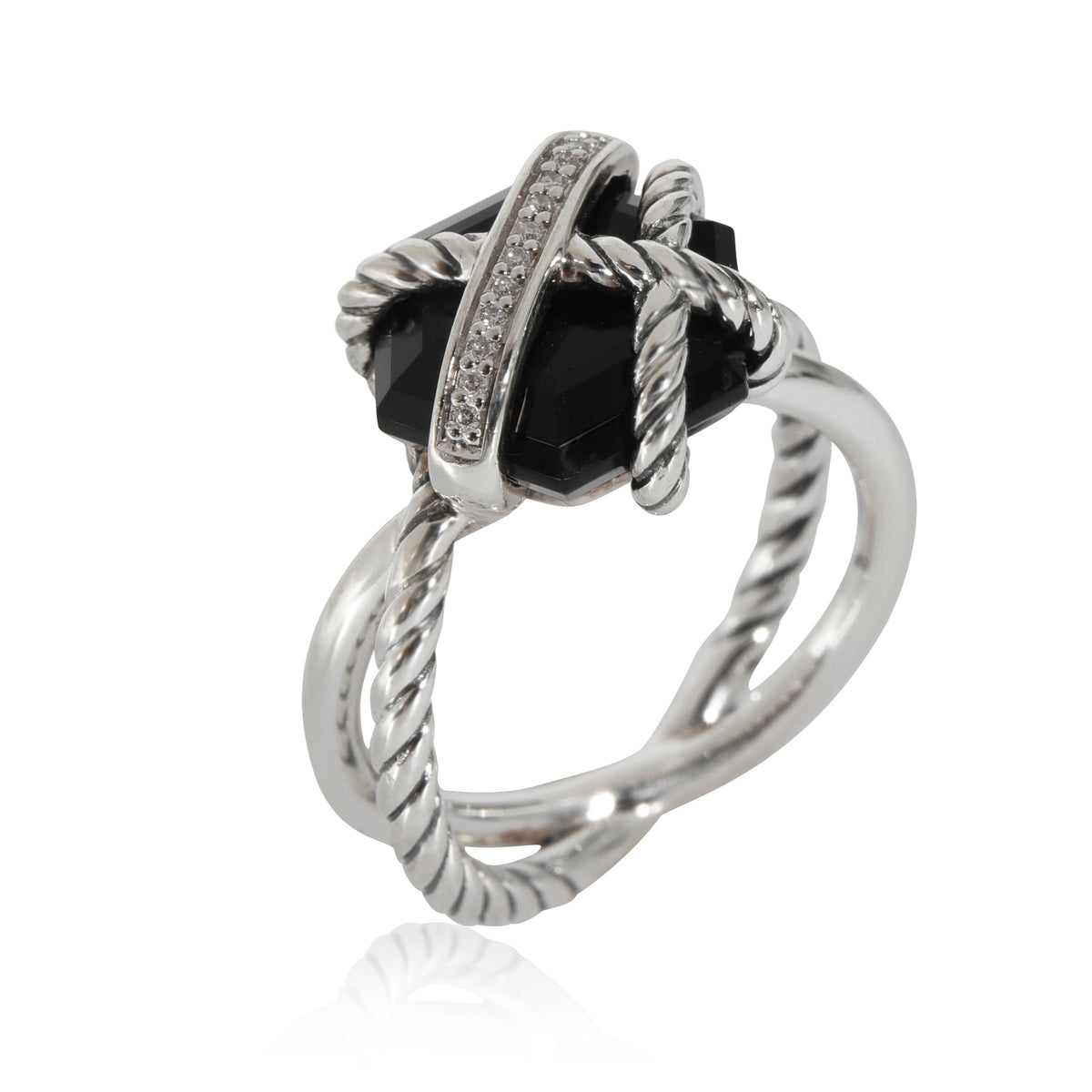 David Yurman Cable Wrap Onyx & Diamond Ring in  Sterling Silver 0.03 CTW